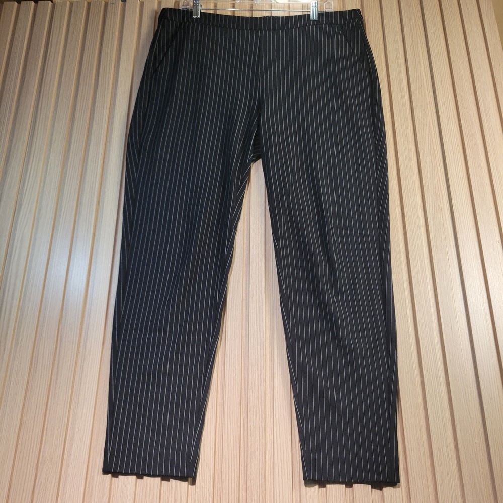 Liverpool Pinstripe Trouser Women 14 Black White Tapered Pull On Pants EXCELLENT
